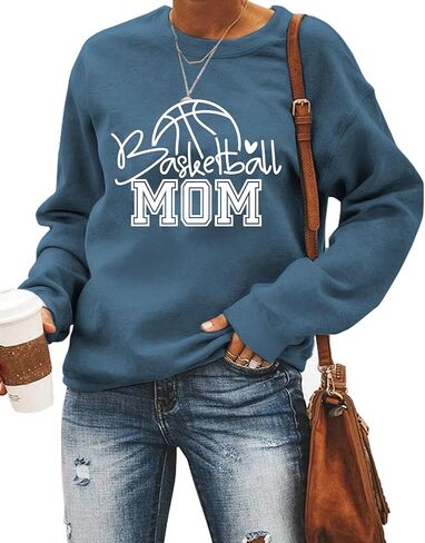 سويت شيرت نسائي لكرة السلة للأم، بلوفر برقبة دائرية وأكمام طويلة، قميص برسومات كرة السلة للأم in Kuwait