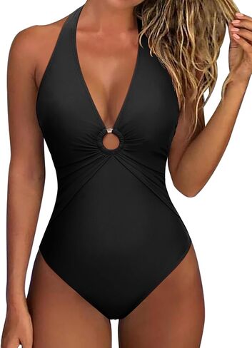 RXRXCOCO Women Sexy Tummy Control One Piece Swimsuits Halter Ruched Bathing Suit in Saudi Arabia