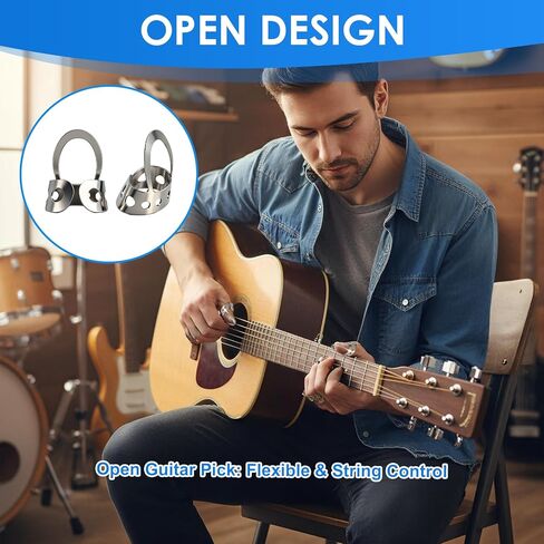 3 قطع من أعواد الأصابع المعدنية بتصميم مفتوح من الفولاذ المقاوم للصدأ، حجم كبير لجيتار البانجو دوبرو والعزف على الآلات الوترية، للاعبي الآلات الموسيقية واستخدام جلسات التدريب in Kuwait
