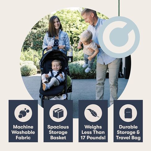 Colugo Compact Stroller+ Lightweight Foldable Travel Stroller for Airplane, Baby Toddlers & Infants with New One-Hand Fold, Reclining Seat, Rain Cover, Carry Backpack & Cup Holder (Black) in Kuwait