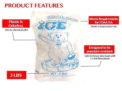 AquaNation - أكياس ثلج بلاستيكية آمنة غذائيًا خالية من مادة BPA بوزن 3 أرطال (عبوة من 100 كيس) مقاومة للثقب مقاس 9 × 15.5 بوصة (1.25 مل) مع أربطة ملتوية in Kuwait