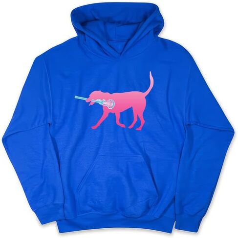 ChalkTalkSPORTS Girls Lacrosse Hooded Sweatshirt | LuLa The Lax Dog Pink Adults Sizes in Saudi Arabia