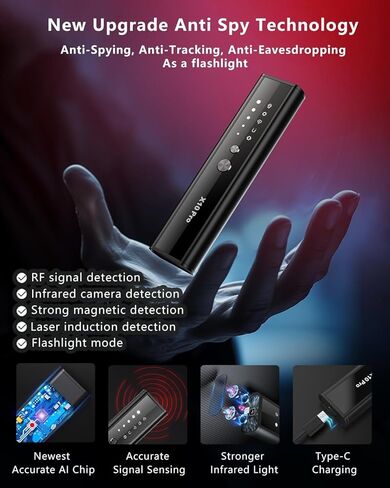 X10 Pro كاشف الكاميرا، كاشف دقيق لمكافحة التجسس، كاشف الترددات اللاسلكية، مكتشف الكاميرا الخفية مع مصباح يدوي، كاشف الأجهزة المخفية، جهاز استماع لتتبع نظام تحديد المواقع العالمي (GPS) للفنادق والمكتب والسفر في الأماكن المغلقة والخارجية in Kuwait