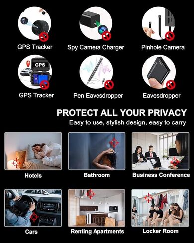 X10 Pro كاشف الكاميرا، كاشف دقيق لمكافحة التجسس، كاشف الترددات اللاسلكية، مكتشف الكاميرا الخفية مع مصباح يدوي، كاشف الأجهزة المخفية، جهاز استماع لتتبع نظام تحديد المواقع العالمي (GPS) للفنادق والمكتب والسفر في الأماكن المغلقة والخارجية in Kuwait