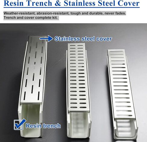 Drainage Channel Narrow U-Shaped Trench Drain with Metal Grate, 4 6 10 15 Cm Height Resin Channel Drain, Garden Driveway Deck Drainage System, Storm G in Kuwait