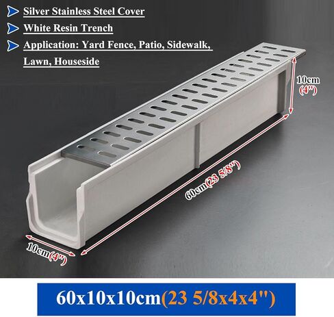 Drainage Channel Narrow U-Shaped Trench Drain with Metal Grate, 4 6 10 15 Cm Height Resin Channel Drain, Garden Driveway Deck Drainage System, Storm G in Kuwait