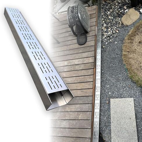 Outdoor Channel Drain Kit, Metal Drainage Trench Sewerage Grating System, Decorative Garage Garden Floor Drain with Grate, 100Cm / 39.4In Long in Kuwait