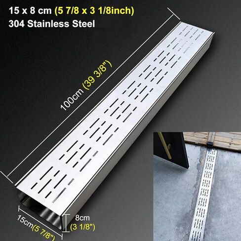 Outdoor Channel Drain Kit, Metal Drainage Trench Sewerage Grating System, Decorative Garage Garden Floor Drain with Grate, 100Cm / 39.4In Long in Kuwait