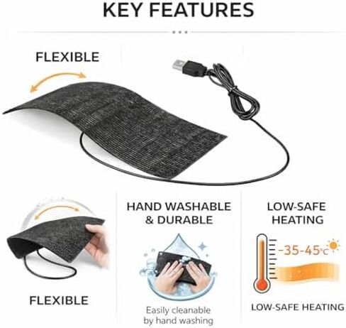 USB Heating Pad Heated Mat Electric Warming Mat Black USB Carbon Fiber Heating Mat 5V Pad Warm Blanket, Pouch 20 × 10 Cm in Kuwait