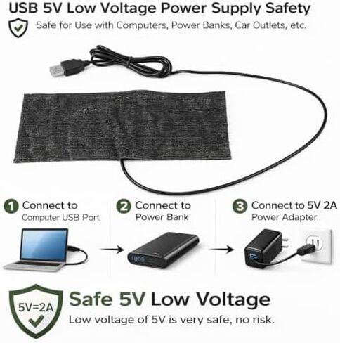 USB Heating Pad Heated Mat Electric Warming Mat Black USB Carbon Fiber Heating Mat 5V Pad Warm Blanket, Pouch 20 × 10 Cm in Kuwait