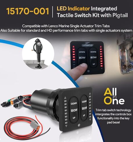 15170-001 مجموعة مفاتيح تبديل لوحة اللمس المتكاملة بمؤشر LED مع ضفيرة مقاس 36 بوصة - بديل متوافق لأنظمة علامات تبويب المحرك الفردي Lenco Marine - لوحة مفاتيح بإضاءة خلفية، سحب تلقائي in Saudi Arabia