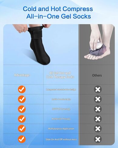 حزمة ثلج للكاحل من fadfun للتورم، جوارب ثلج علاجية باردة/ساخنة للقدمين، جوارب ضغط جل جل قابلة لإعادة الاستخدام، لتهدئة التهاب اللفافة الأخمصية، التهاب وتر العرقوب، التواء، تخفيف الألم، للنساء والرجال in Kuwait