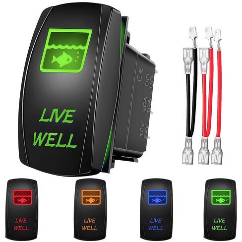 مفتاح هزاز Live Well مع أسلاك توصيل، 12 فولت/20 أمبير 24 فولت/10 أمبير 5 دبوس SPST ON إيقاف مفتاح تبديل شديد التحمل، مفتاح هزاز لخزان الأسماك محفور بالليزر لقارب الصيد والقوارب الشراعية العائمة RV (أحمر) in Saudi Arabia