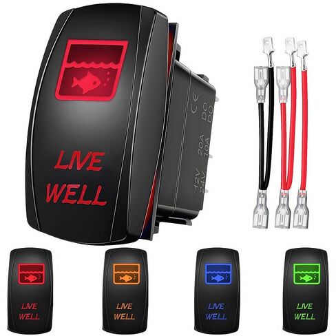Live Well Rocker Switch with Jumper Wires, 12V/20A 24V/10A 5 Pin SPST ON Off Marine Heavy Duty Toggle Switch, Laser Etched Fish Tank Rocker Switch for Fishing Boat Sailboat Pontoon RV (Red) in Saudi Arabia