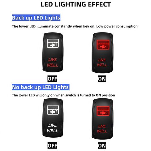Live Well Rocker Switch with Jumper Wires, 12V/20A 24V/10A 5 Pin SPST ON Off Marine Heavy Duty Toggle Switch, Laser Etched Fish Tank Rocker Switch for Fishing Boat Sailboat Pontoon RV (Red) in Saudi Arabia