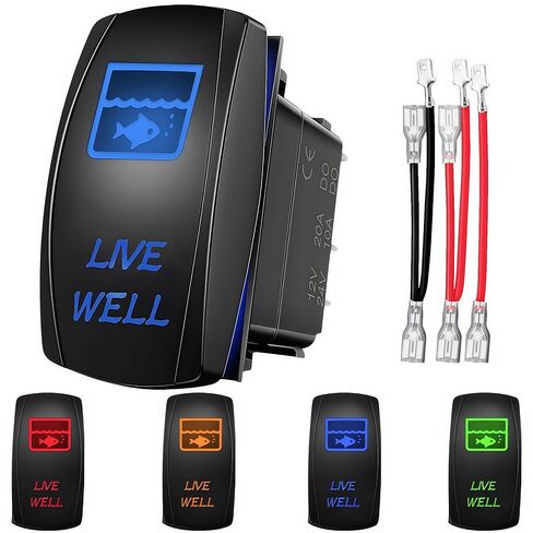 Live Well Rocker Switch with Jumper Wires, 12V/20A 24V/10A 5 Pin SPST ON Off Marine Heavy Duty Toggle Switch, Laser Etched Fish Tank Rocker Switch for Fishing Boat Sailboat Pontoon RV (Red) in Saudi Arabia