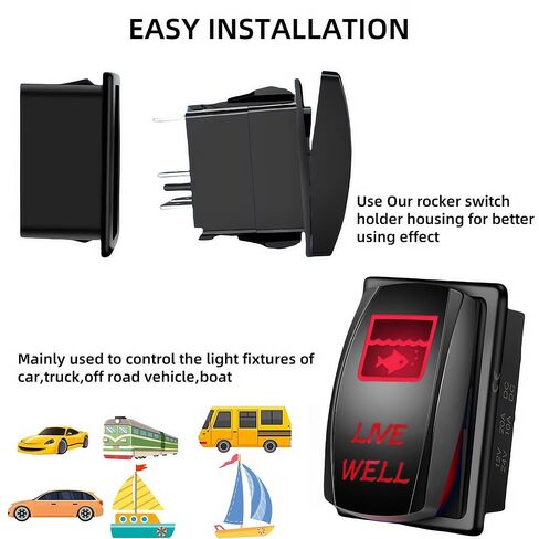 Live Well Rocker Switch with Jumper Wires, 12V/20A 24V/10A 5 Pin SPST ON Off Marine Heavy Duty Toggle Switch, Laser Etched Fish Tank Rocker Switch for Fishing Boat Sailboat Pontoon RV (Red) in Saudi Arabia