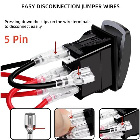 Live Well Rocker Switch with Jumper Wires, 12V/20A 24V/10A 5 Pin SPST ON Off Marine Heavy Duty Toggle Switch, Laser Etched Fish Tank Rocker Switch for Fishing Boat Sailboat Pontoon RV (Red) in Saudi Arabia