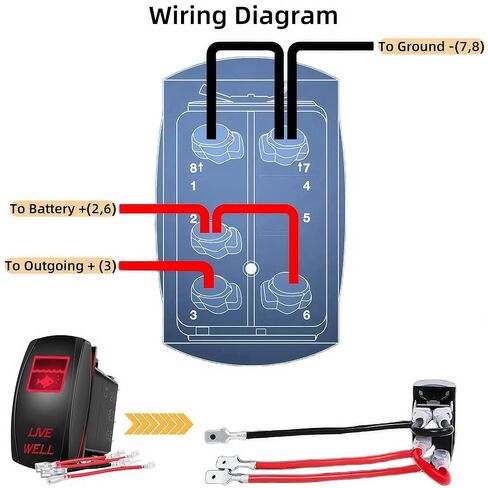 Live Well Rocker Switch with Jumper Wires, 12V/20A 24V/10A 5 Pin SPST ON Off Marine Heavy Duty Toggle Switch, Laser Etched Fish Tank Rocker Switch for Fishing Boat Sailboat Pontoon RV (Red) in Saudi Arabia