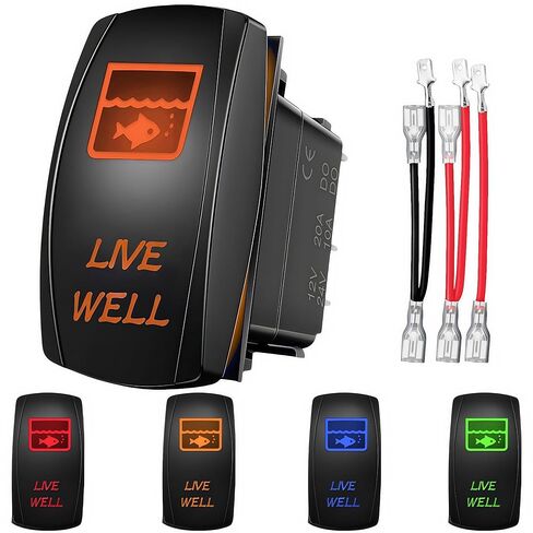 Live Well Rocker Switch with Jumper Wires, 12V/20A 24V/10A 5 Pin SPST ON Off Marine Heavy Duty Toggle Switch, Laser Etched Fish Tank Rocker Switch for Fishing Boat Sailboat Pontoon RV (Red) in Saudi Arabia