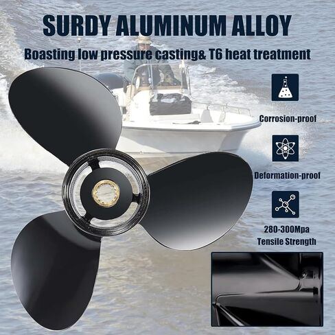 11 3/8 × 14 مروحة خارجية للقارب من الألومنيوم لمحرك BRP Johnson Evinrude OMC Stern Drive 40-50HP، 13 Spline Tooth، RH، تناسب Evinrude 40HP 50HP، علبة تروس 3-1/4 بوصة، 4 أشواط in Kuwait
