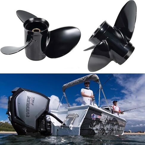 11 3/8 × 14 مروحة خارجية للقارب من الألومنيوم لمحرك BRP Johnson Evinrude OMC Stern Drive 40-50HP، 13 Spline Tooth، RH، تناسب Evinrude 40HP 50HP، علبة تروس 3-1/4 بوصة، 4 أشواط in Kuwait