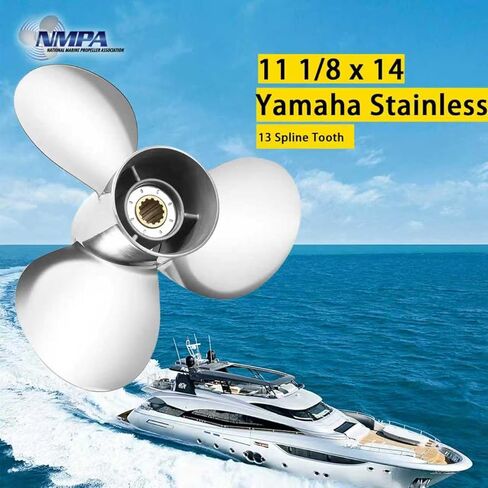 VIF 11 1/8x14 قارب من الفولاذ المقاوم للصدأ المروحة لياماها T25 40HP F40 50HP F50 F60 محركات خارجية، 13 سن، Rh in Kuwait