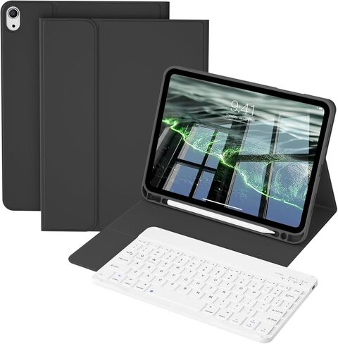 حافظة لوحة مفاتيح لجهاز iPad الجيل العاشر (2022) مقاس 10.9 بوصة، لوحة مفاتيح بلوتوث لاسلكية قابلة للفصل، غطاء حماية رفيع وخفيف الوزن مع حامل أقلام لجهاز iPad الجيل العاشر، رمادي in Kuwait