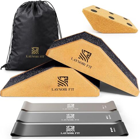 Anti-Slip Squat Wedge Block (2-Pack) – Heel Elevated Squats, 20° & 40° Cork Wedges for Weightlifting, Mobility & Knee Support – Includes Resistance Bands & Carry Bag in Saudi Arabia