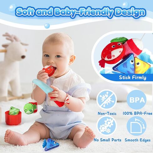 Montessori Toys for 1 Year Old - 17 in 1 Cloth Toddler Fishing Game with Stacking Cups Color Sorting, Baby Toy 12-18 Months One Year Old Boy Birthday Gift, Toddler Toys for 1 2 Year Old Boy Girl Gifts in Kuwait