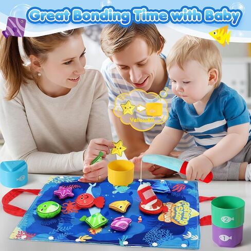 Montessori Toys for 1 Year Old - 17 in 1 Cloth Toddler Fishing Game with Stacking Cups Color Sorting, Baby Toy 12-18 Months One Year Old Boy Birthday Gift, Toddler Toys for 1 2 Year Old Boy Girl Gifts in Kuwait