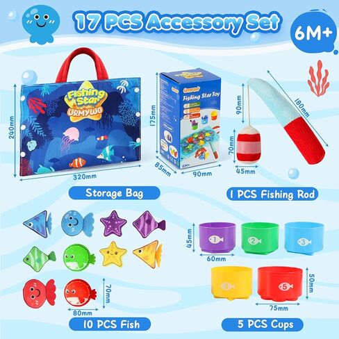 Montessori Toys for 1 Year Old - 17 in 1 Cloth Toddler Fishing Game with Stacking Cups Color Sorting, Baby Toy 12-18 Months One Year Old Boy Birthday Gift, Toddler Toys for 1 2 Year Old Boy Girl Gifts in Kuwait