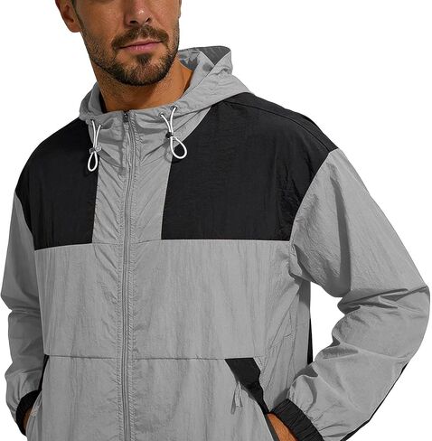 Mens Lightweight Jackets Sun Protection Hoodie Full Zip Colorblock Hiking Jacket Breathable Travel Clothes Outwear 2026 in Kuwait