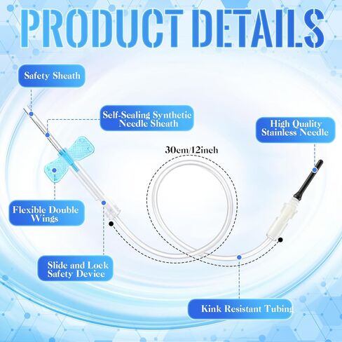 مجموعة 100 مجموعة من إبر الفراشة، مجموعة إبر جمع الدم مع حامل، عبوة فردية معقمة للمختبرات والطب البيطري (النمط 1،23 جرام × 3/4 بوصة × 12 بوصة، أزرق) in Kuwait