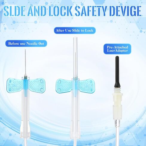 مجموعة 100 مجموعة من إبر الفراشة، مجموعة إبر جمع الدم مع حامل، عبوة فردية معقمة للمختبرات والطب البيطري (النمط 1،23 جرام × 3/4 بوصة × 12 بوصة، أزرق) in Kuwait