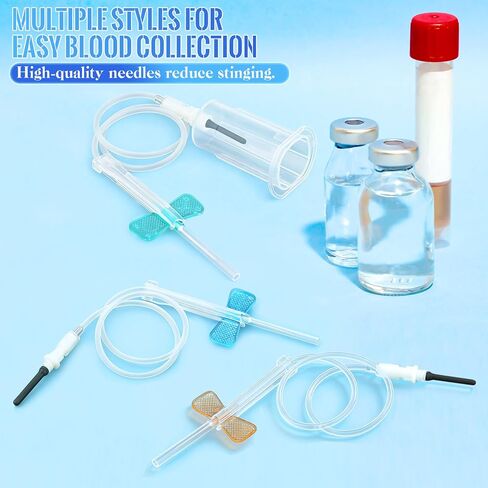 مجموعة 100 مجموعة من إبر الفراشة، مجموعة إبر جمع الدم مع حامل، عبوة فردية معقمة للمختبرات والطب البيطري (النمط 1،23 جرام × 3/4 بوصة × 12 بوصة، أزرق) in Kuwait
