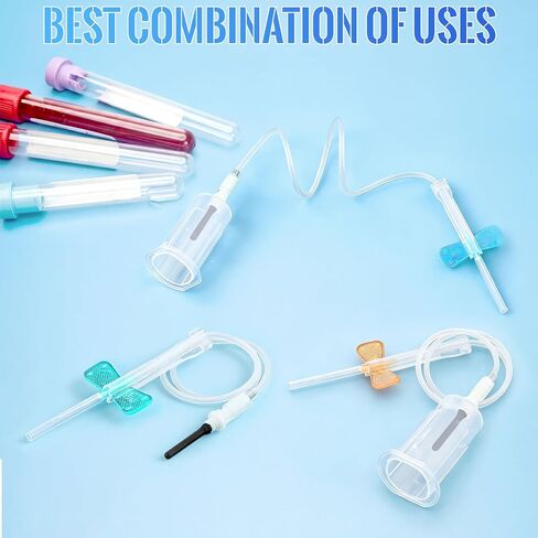 مجموعة 100 مجموعة من إبر الفراشة، مجموعة إبر جمع الدم مع حامل، عبوة فردية معقمة للمختبرات والطب البيطري (النمط 1،23 جرام × 3/4 بوصة × 12 بوصة، أزرق) in Kuwait