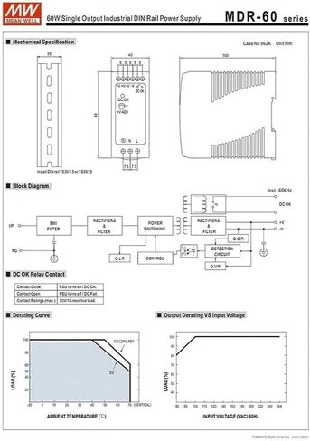 MDR-60-24 Industrial Power Supply | 24V 2.5A 60W | TS-35/7.5 Standard DIN-Rail Mounting | Ultra-Slim Design 40mm | High Efficiency 87% Low No-Load Loss | with DC OK Signal Feedback | 3-Year Warranty in Saudi Arabia