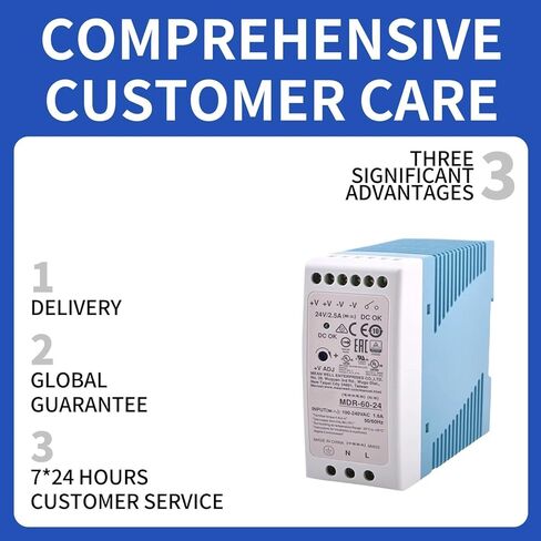 MDR-60-24 Industrial Power Supply | 24V 2.5A 60W | TS-35/7.5 Standard DIN-Rail Mounting | Ultra-Slim Design 40mm | High Efficiency 87% Low No-Load Loss | with DC OK Signal Feedback | 3-Year Warranty in Saudi Arabia