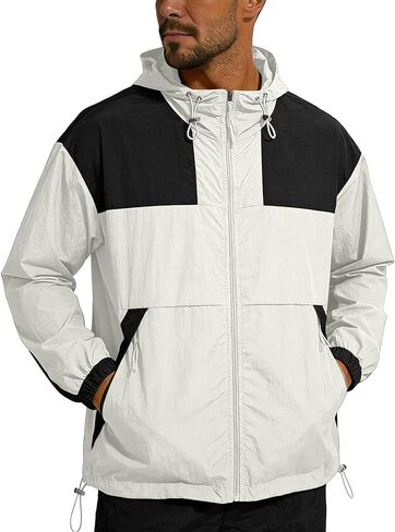 Mens Lightweight Jackets Sun Protection Hoodie Full Zip Colorblock Hiking Jacket Breathable Travel Clothes Outwear 2026 in Kuwait