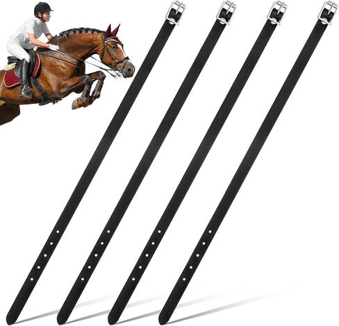 Hsei 4 Pcs Leather English Spur Straps, 1/2" x 16.5" Riding Spurs Straps with Adjustable Buckle for Men Women, Classic Look Strap for Boots, Spurs, Black in Kuwait