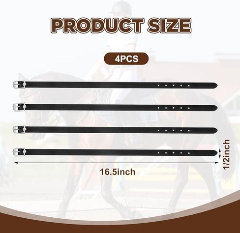 Hsei 4 Pcs Leather English Spur Straps, 1/2" x 16.5" Riding Spurs Straps with Adjustable Buckle for Men Women, Classic Look Strap for Boots, Spurs, Black in Kuwait