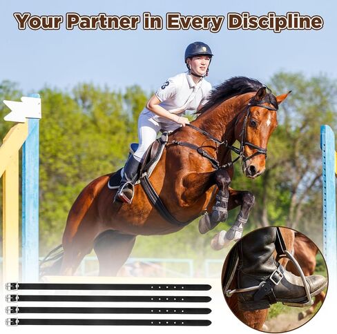 Hsei 4 Pcs Leather English Spur Straps, 1/2" x 16.5" Riding Spurs Straps with Adjustable Buckle for Men Women, Classic Look Strap for Boots, Spurs, Black in Kuwait