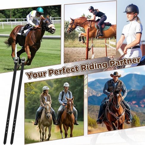 Hsei 4 Pcs Leather English Spur Straps, 1/2" x 16.5" Riding Spurs Straps with Adjustable Buckle for Men Women, Classic Look Strap for Boots, Spurs, Black in Kuwait