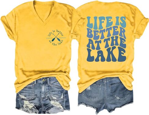 Life is Better at The Lake Shirt Camping Vacation T Shirt Women Casual Summer Tops Short Sleeve Graphic Tees in Saudi Arabia