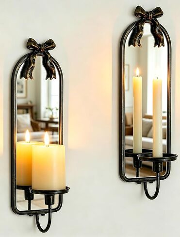 Gold Candle Sconces Wall Decor: Modern Decorative Wall Candle Holder Set of Two for Bedroom - Vintage French Metal Candle Sconces Beside Fireplace TV in Kuwait