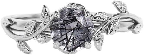 Black Rutilated Quartz Engagement Ring for Women 925 Sterling Silver 10K/14K/18K Gold 1CT Black Rutilated Quartz Wedding Ring Vintage Art Deco Anniversary Promise Ring for Her in Kuwait