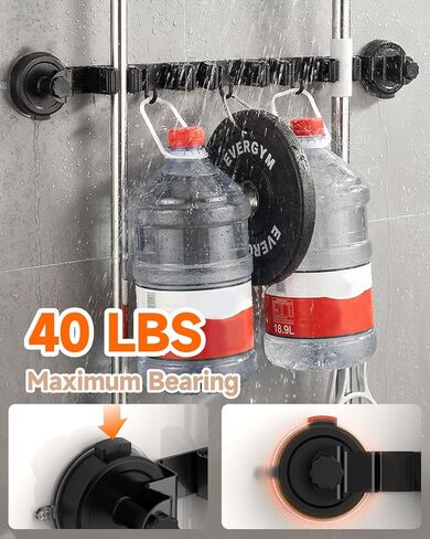 2026 Upgrade Broom Holder Wall Mount with Suction Cup, Broom and Mop Organizer Wall Hanging with 4 Racks & 3 Hooks, Removable and Reusable, Mop and Broom Hanger for Home Kitchen Laundry in Saudi Arabia