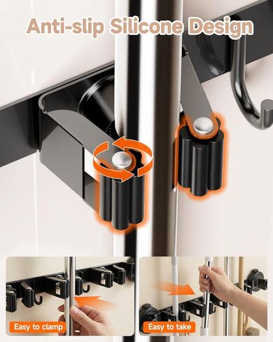 2026 Upgrade Broom Holder Wall Mount with Suction Cup, Broom and Mop Organizer Wall Hanging with 4 Racks & 3 Hooks, Removable and Reusable, Mop and Broom Hanger for Home Kitchen Laundry in Saudi Arabia