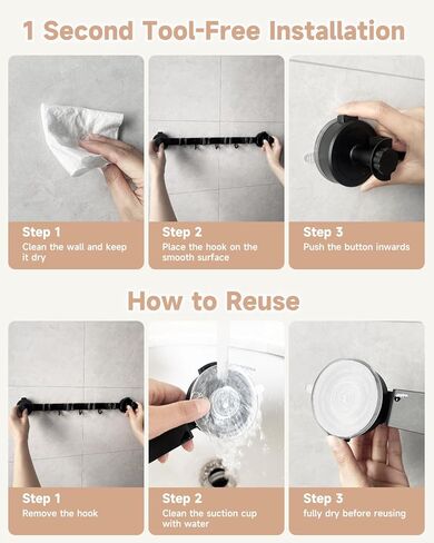 2026 Upgrade Broom Holder Wall Mount with Suction Cup, Broom and Mop Organizer Wall Hanging with 4 Racks & 3 Hooks, Removable and Reusable, Mop and Broom Hanger for Home Kitchen Laundry in Saudi Arabia